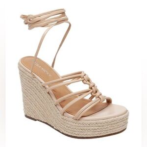 Lisa Vicky Leather Gaze PLATFORM WEDGE‎ SANDAL IN BEIGE - NIB 8.5M